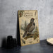 a vintage-style metal sign with an illustration of a pine grouse, surrounded by pine trees and other natural elements.