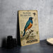 a vintage-style metal plaque with illustrations and text about the Superb Starling, a bird species.