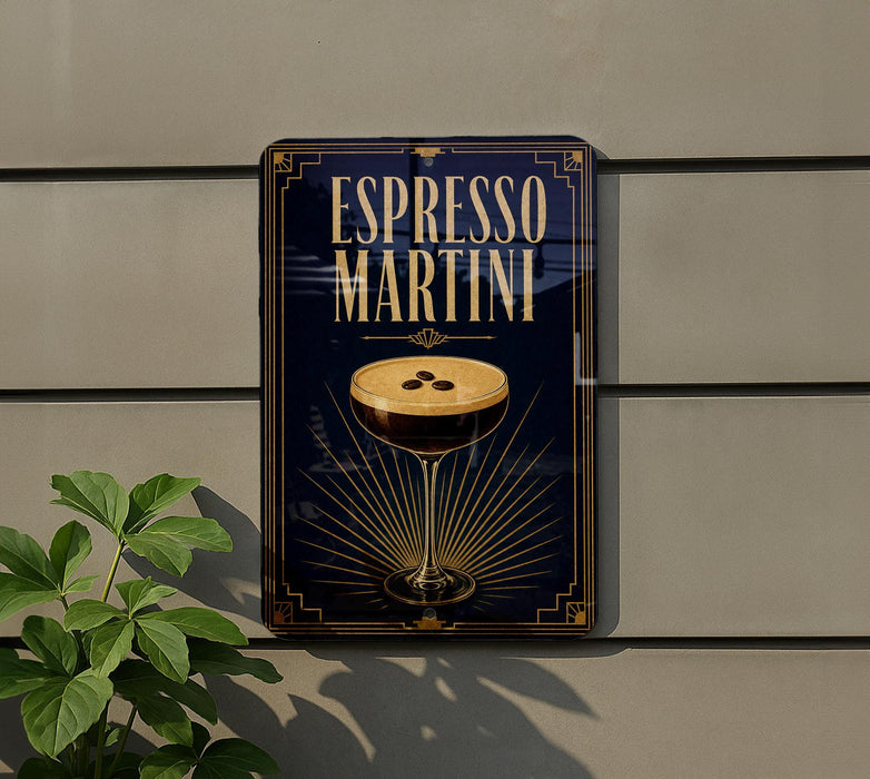 a sign for Espresso Martini, which is a cocktail made with espresso, rum, and a splash of cream.