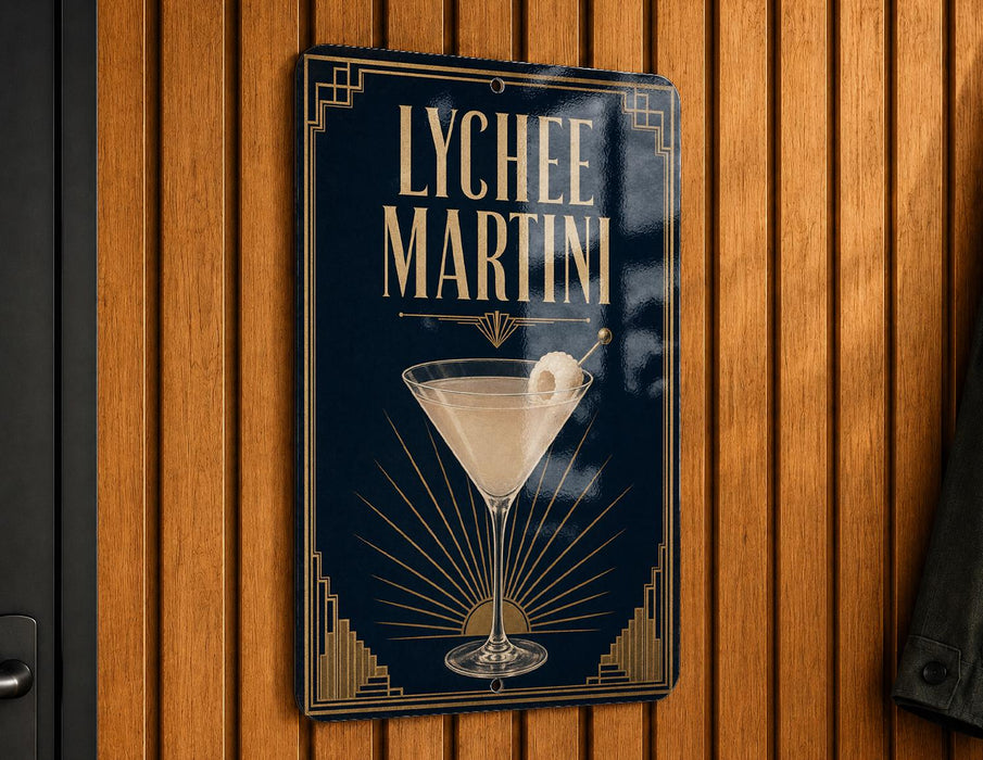 A sign for "LYChee Martini" is displayed on a wooden wall.