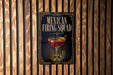 A sign for a Mexican Frying Squad cocktail, featuring a glass of the drink and a decorative border.