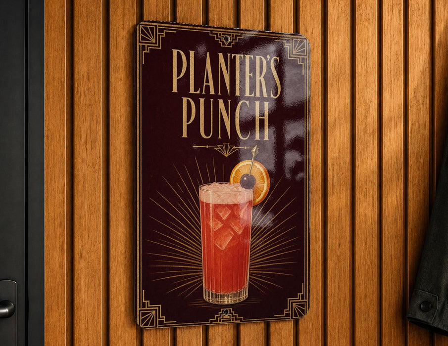 A sign for "Planners Punch" is displayed on a wooden wall.
