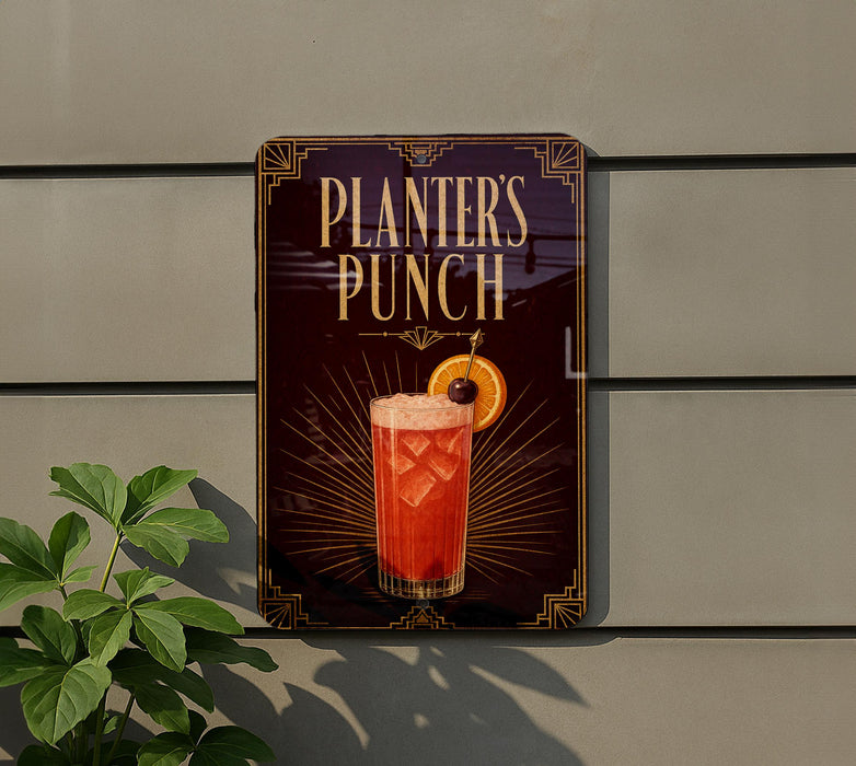 A sign for "Planners Punch" is displayed on a wall, featuring an illustration of a cocktail with a cherry on top.
