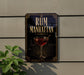 a sign for "RUM MANHATTAN" with a glass of rum and a decorative design.