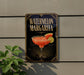 A sign for a watermelon margarita cocktail is displayed on a wall, with a potted plant visible to the left.
